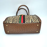 Leopard & crocodile embossed tote set with queen bee - coffee