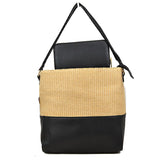 Raffia shoulder bag with wallet - black