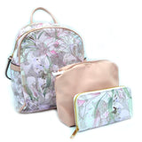 Floral print fish net backpack set - blush