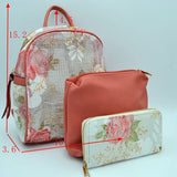 Floral print fish net backpack set - salmon