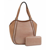 Crocodile pattern tote with wallet - blush