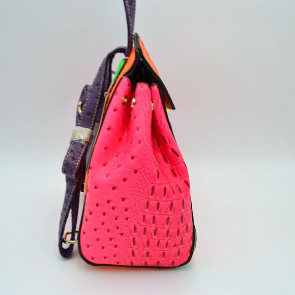 Crocodile embossed colorblock backpack - black
