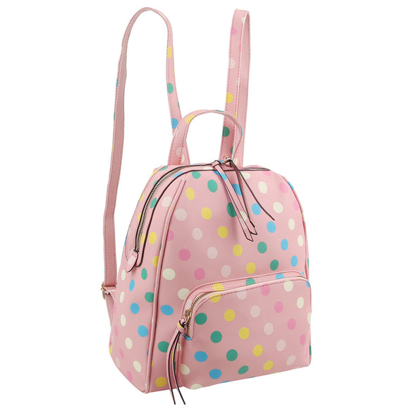 Polka dot backpack with wallet - blush