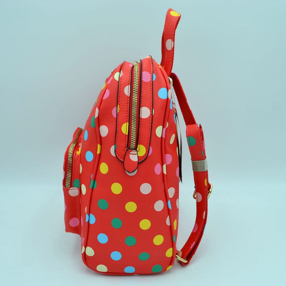 Polka dot backpack with wallet - fuchsia
