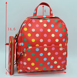 Polka dot backpack with wallet - turquoise
