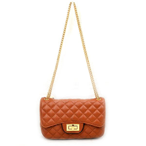 Quilted chain crossbody bag - cognac