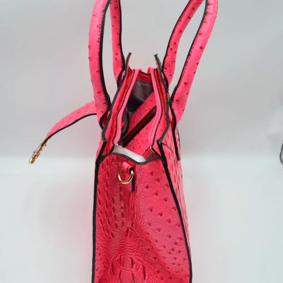 Crocodile embossed & Queen bee tote with wallet - neon fuchsia