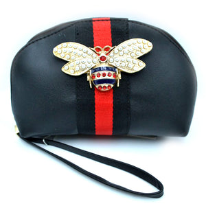 Queen bee & stripe pouch - black