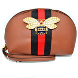 Queen bee & stripe pouch - brown