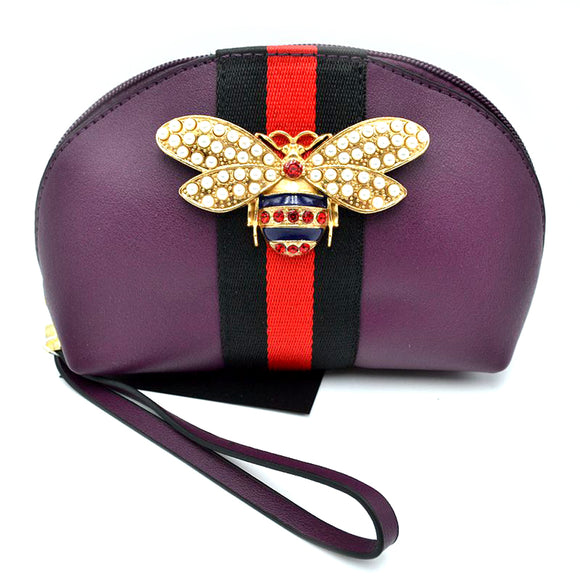 Queen bee & stripe pouch - purple