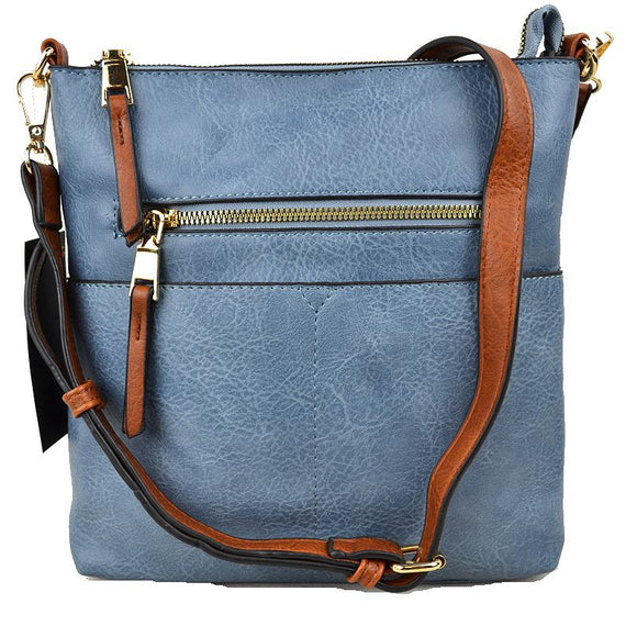 Front zipper crossbody bag - blue