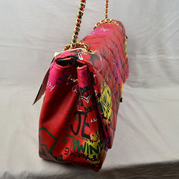 Graffiti quilted chain shoulder bag - multi 5