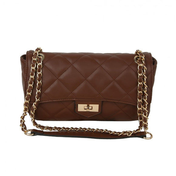 Quilted chain shoulder bag - brown