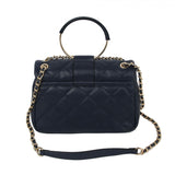 Quilted & round metal handle shoulder bag with wallet - navy