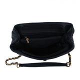 Quilted & round metal handle shoulder bag with wallet - black