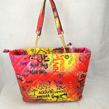 2-in-1 Graffiti quilted chain tote with wallet - multi 2