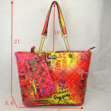 2-in-1 Graffiti quilted chain tote with wallet - multi 6