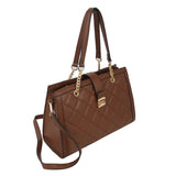 Quilted chain tote with wallet - brown