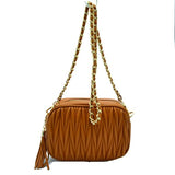Quilted chain crossbody bag with tassel - brown