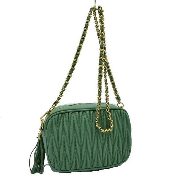 Quilted chain crossbody bag with tassel - mint