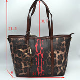 Color-block leopard tote with wristlet - red