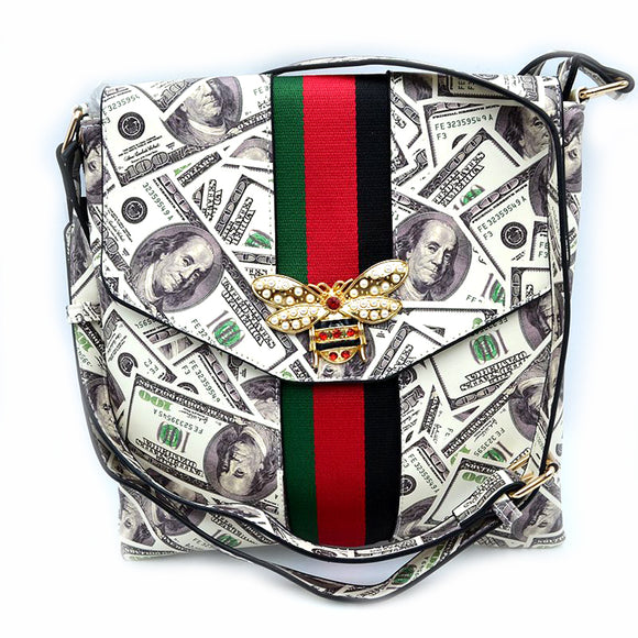 Queen bee & stripe flapover crossbody bag - dollar