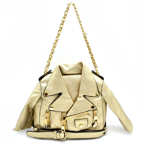 Small leather jacket crossbody bag & backpack - gold