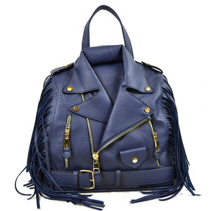 Convertible leather jacket bag - navy