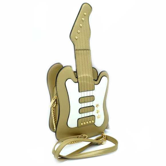 Guitar shaped chain crossbody bag - gold