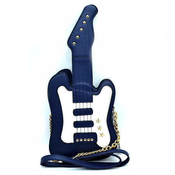 Guitar shaped chain crossbody bag - navy blue