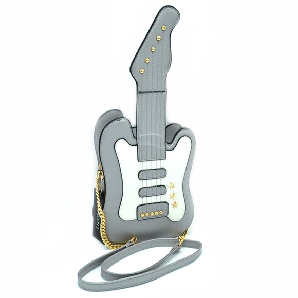 Guitar shaped chain crossbody bag - dark silver
