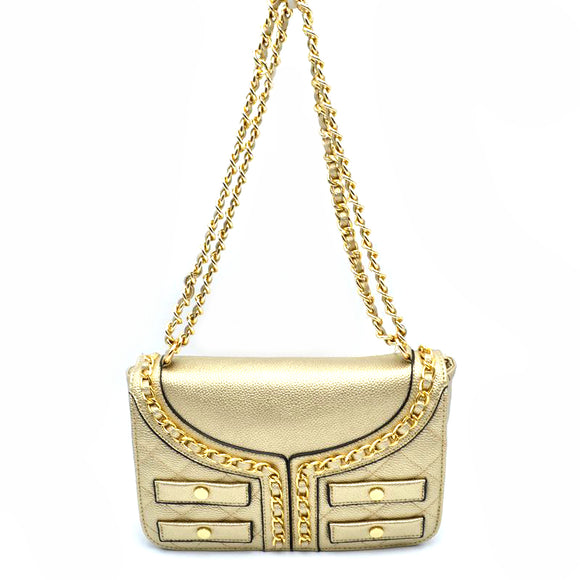 Leather jacket chain crossbody bag - gold