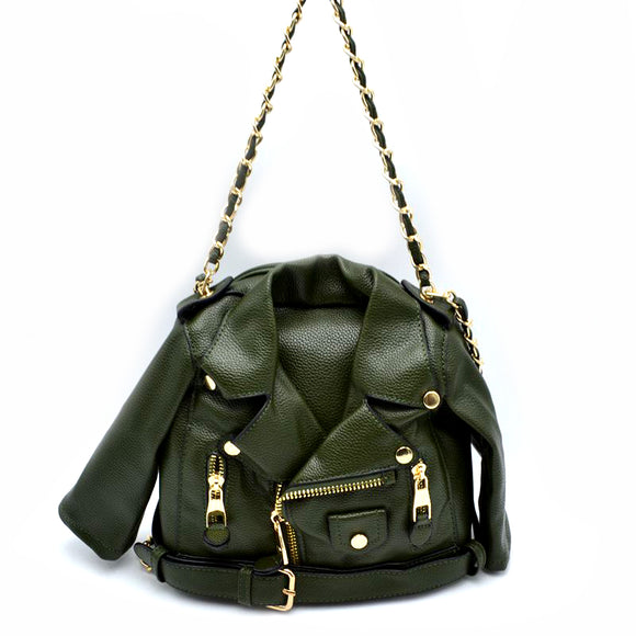 Small leather jacket crossbody bag & backpack - olive