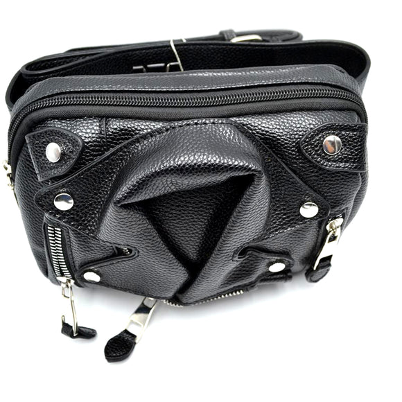 Leather jacket fanny pack - black/silver