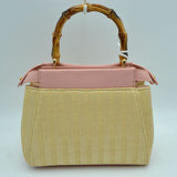Raffia detail tote with baboo handle - apricot