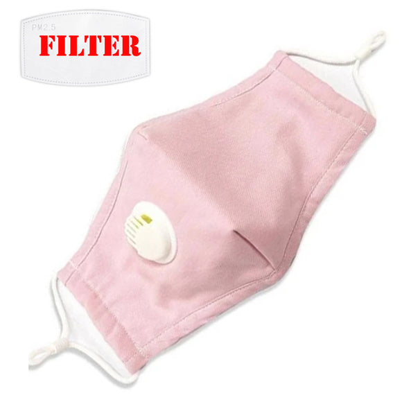 Cotton mask with breathing valve - pink
