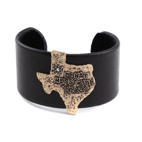 [12PC] Chunky Leather Cuff - don't mess with Texas gold