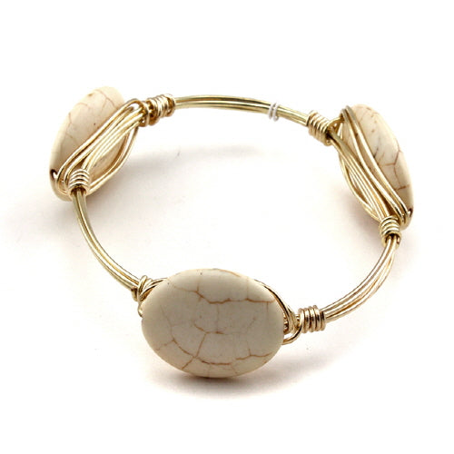 OVAL STONE WIRE BANGLE -NATURAL