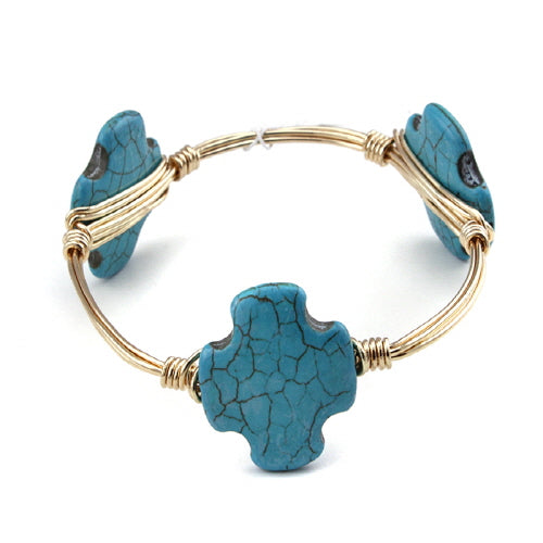TURQUOISE CROSS WIRE BANGLE