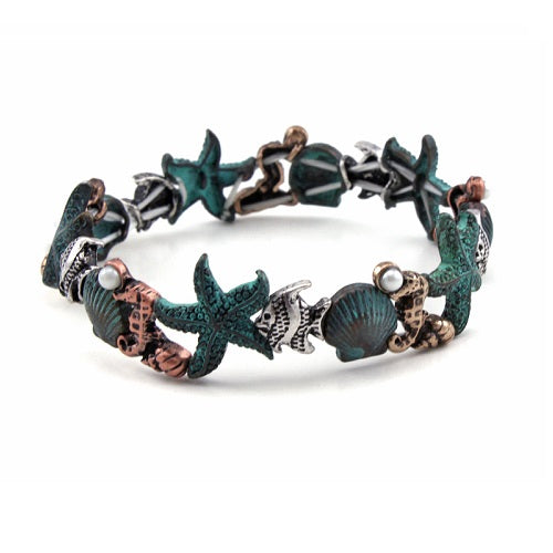 Sea life bracelet - patina multi
