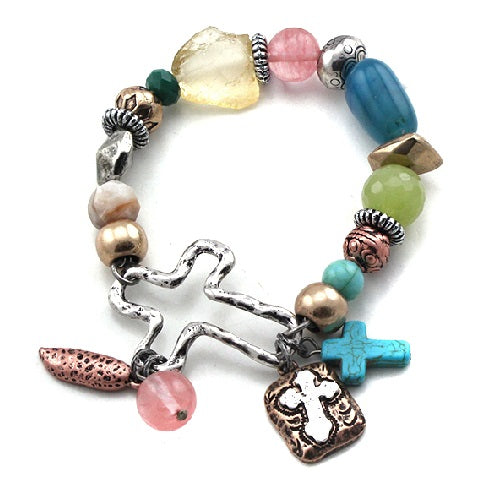Cross w/ mix bead bracelet