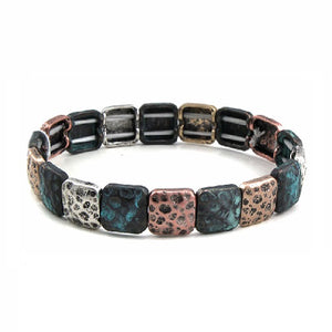 Square w/ texture bracelet - patina