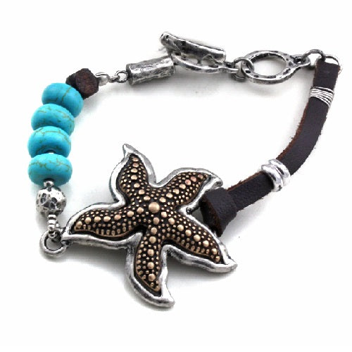 Starfish with turquoise stone toggle bracelet