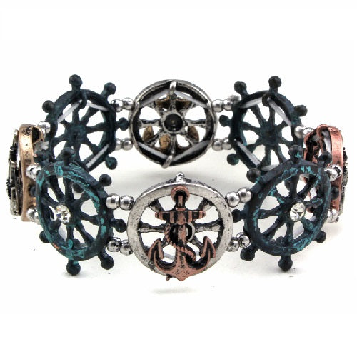 Anchor & wheel bracelet - patina