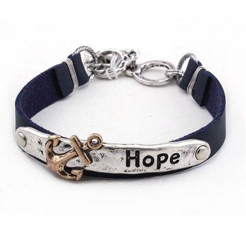 Anchor & hope leather bracelet