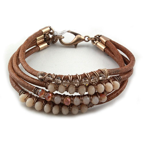 Glass bead bracelet - light brown