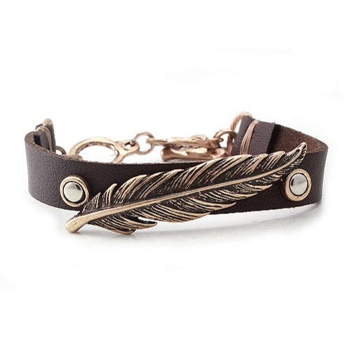 Feather w/ leather bracelet - gold
