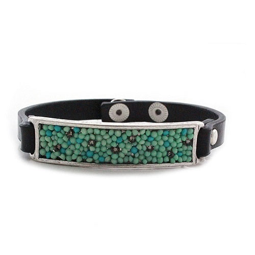 Pave turquoise bar bracelet - silver