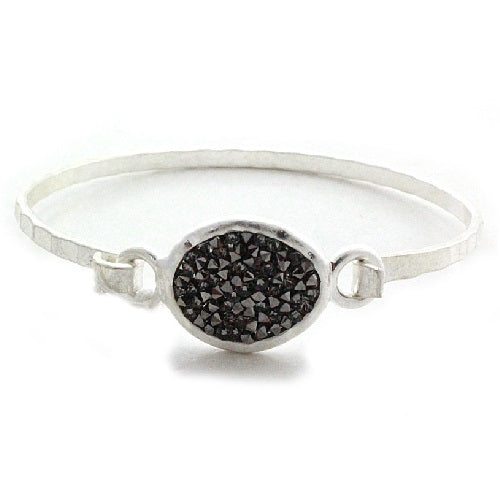 Oval pave bangle bracelet - silver