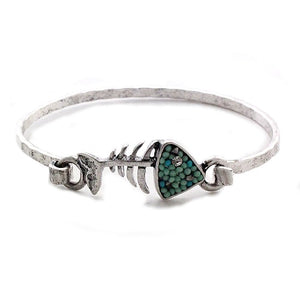 Fish bone bangle bracelet - turquoise